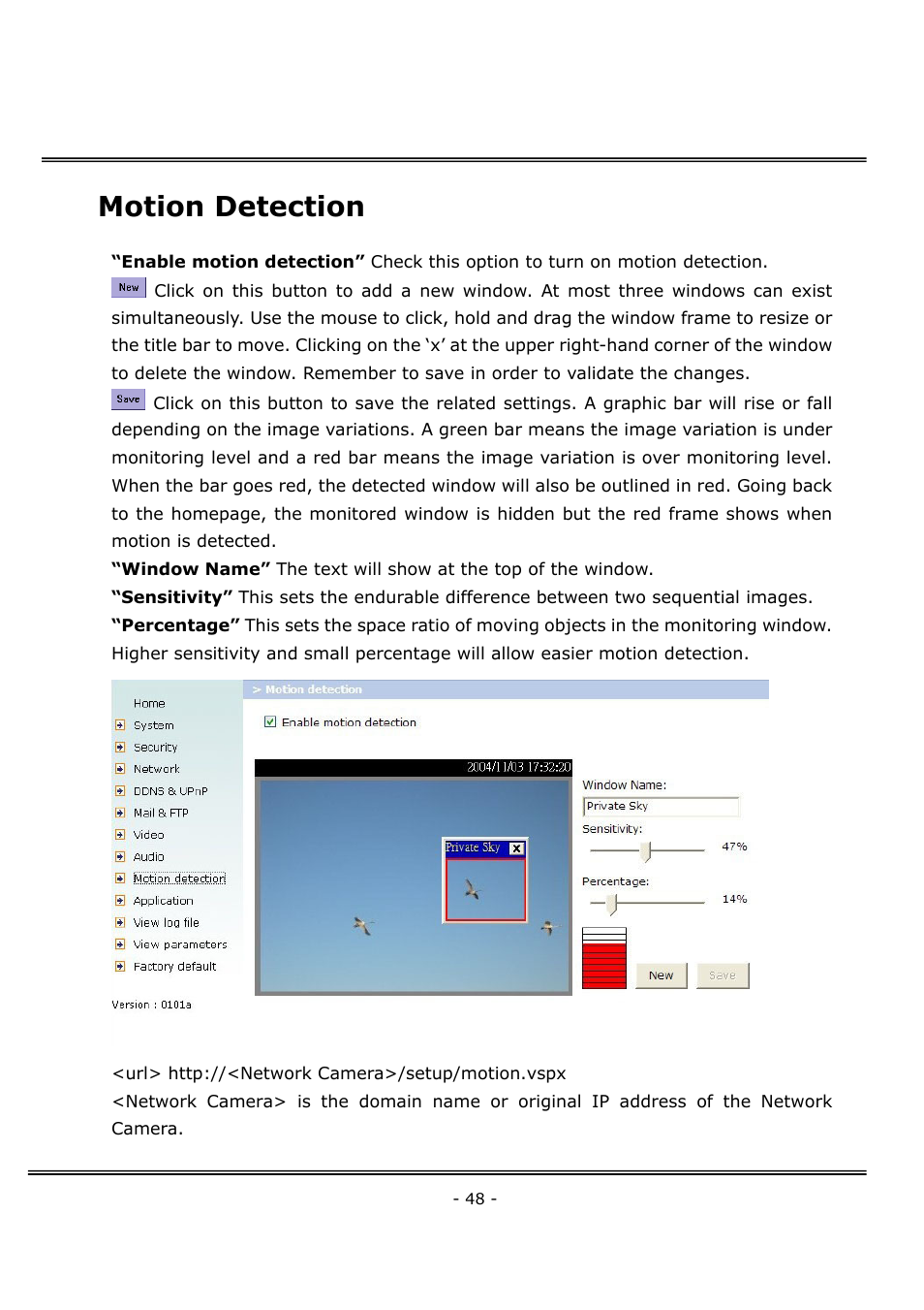 Motion detection | 4XEM Network Camera User Manual | Page 52 / 88