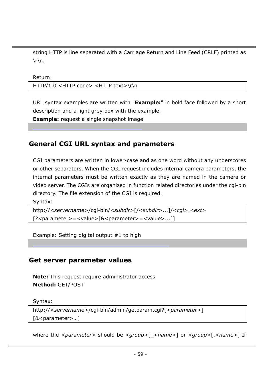 General cgi url syntax and parameters, Get server parameter values | 4XEM Network Camera User Manual | Page 63 / 88