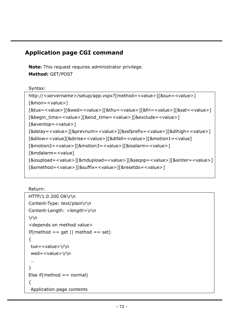 Application page cgi command | 4XEM Network Camera User Manual | Page 76 / 88