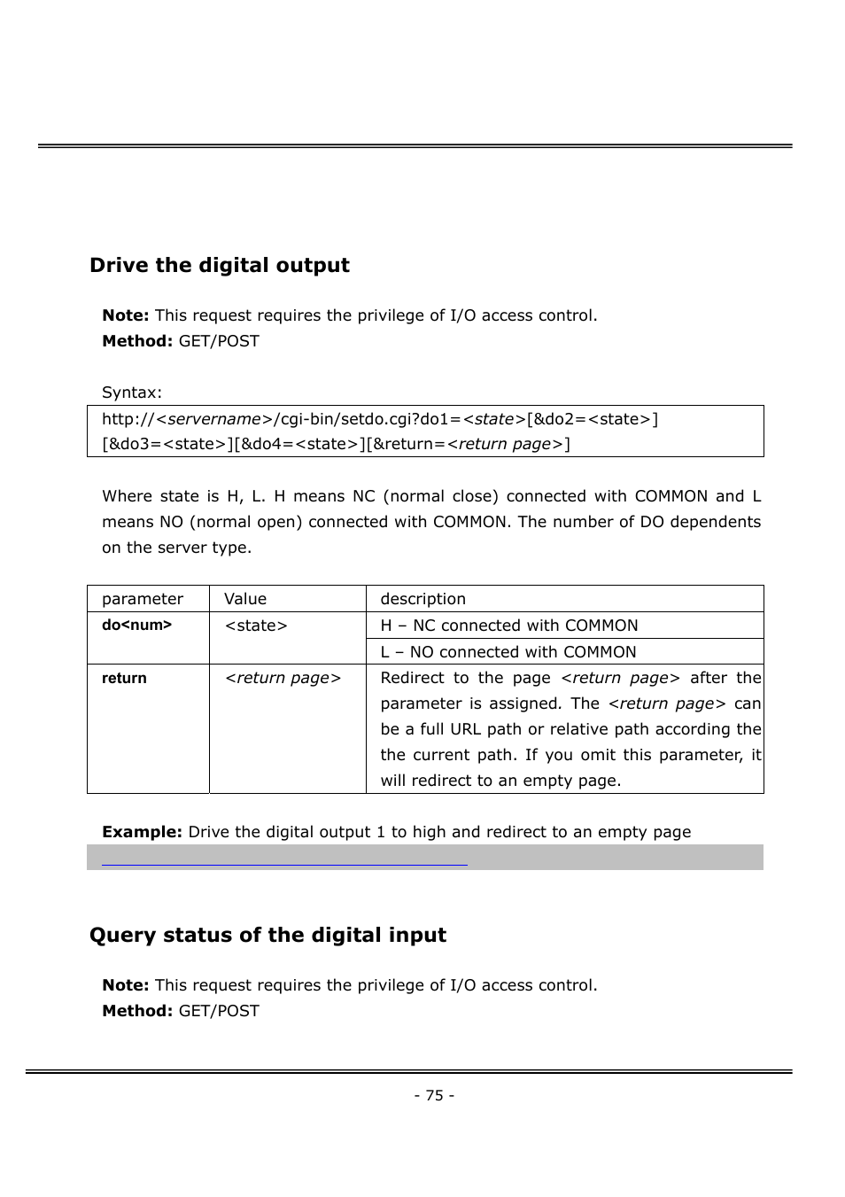 Drive the digital output, Query status of the digital input | 4XEM Network Camera User Manual | Page 79 / 88