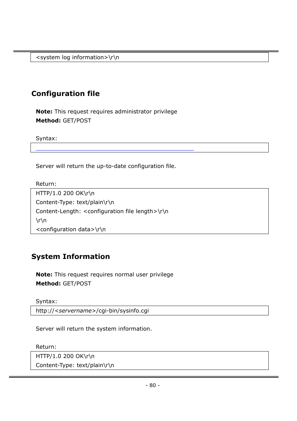 Configuration file, System information | 4XEM Network Camera User Manual | Page 84 / 88
