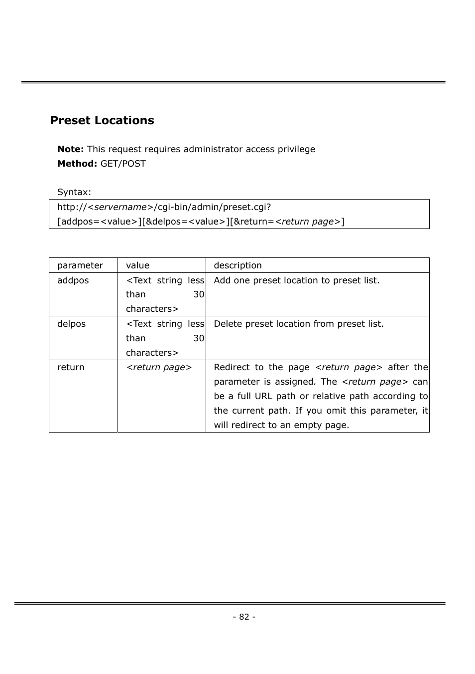 Preset locations | 4XEM Network Camera User Manual | Page 86 / 88