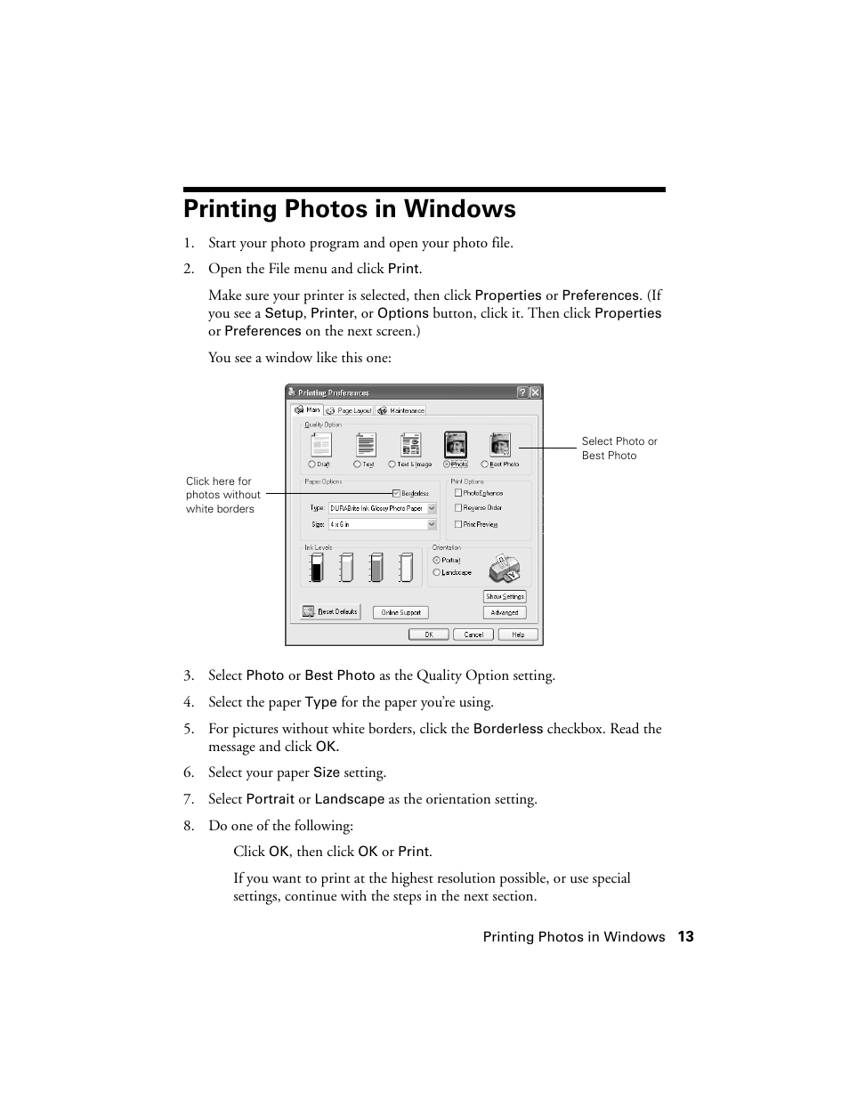 Printing photos in windows | Epson Stylus C86 User Manual | Page 13 / 40