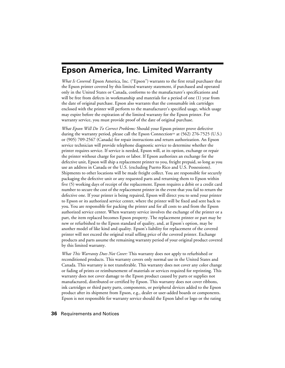 Epson america, inc. limited warranty | Epson Stylus C86 User Manual | Page 36 / 40