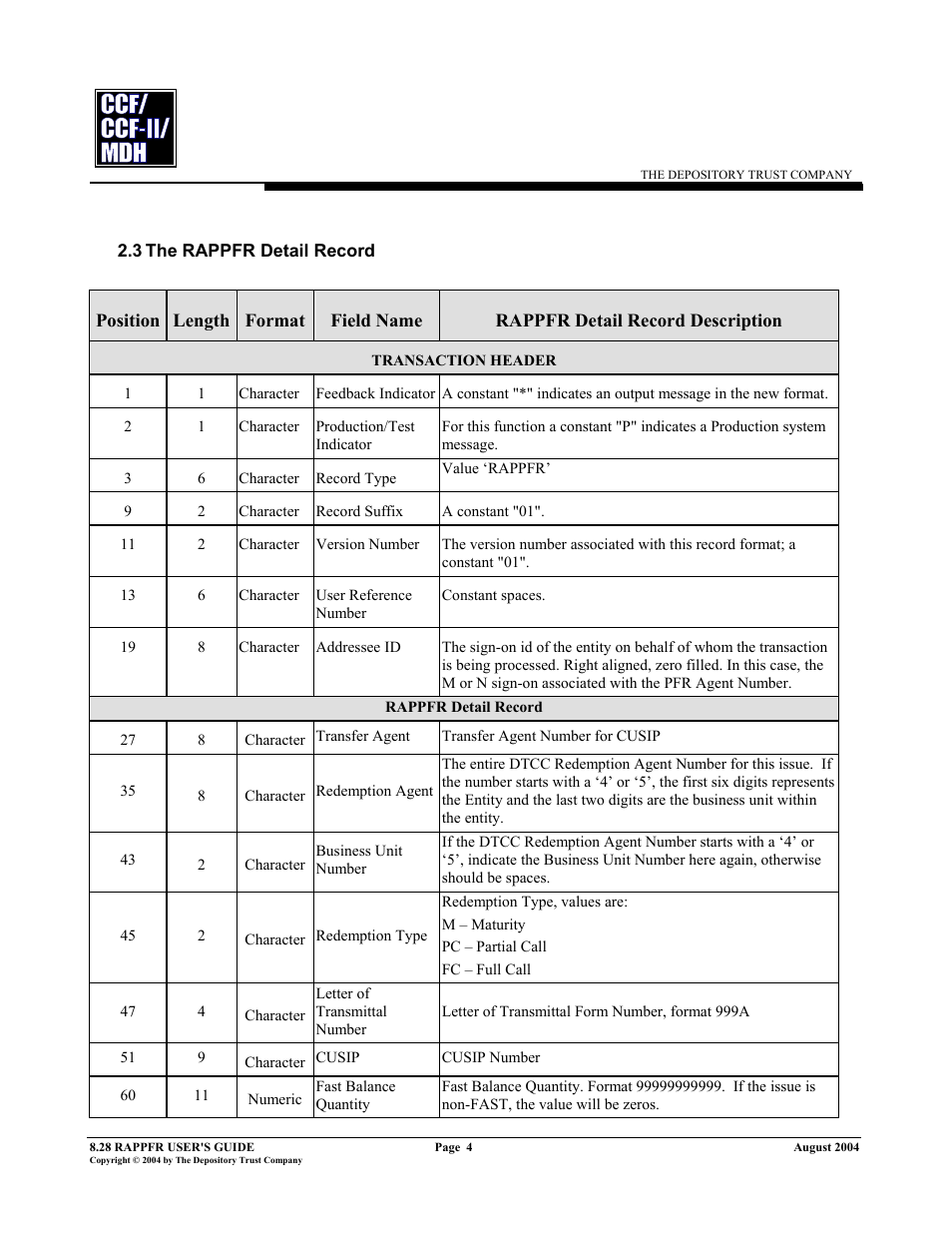 3the rappfr detail record, The rappfr detail record | RAPPFR MDH User Manual | Page 8 / 10