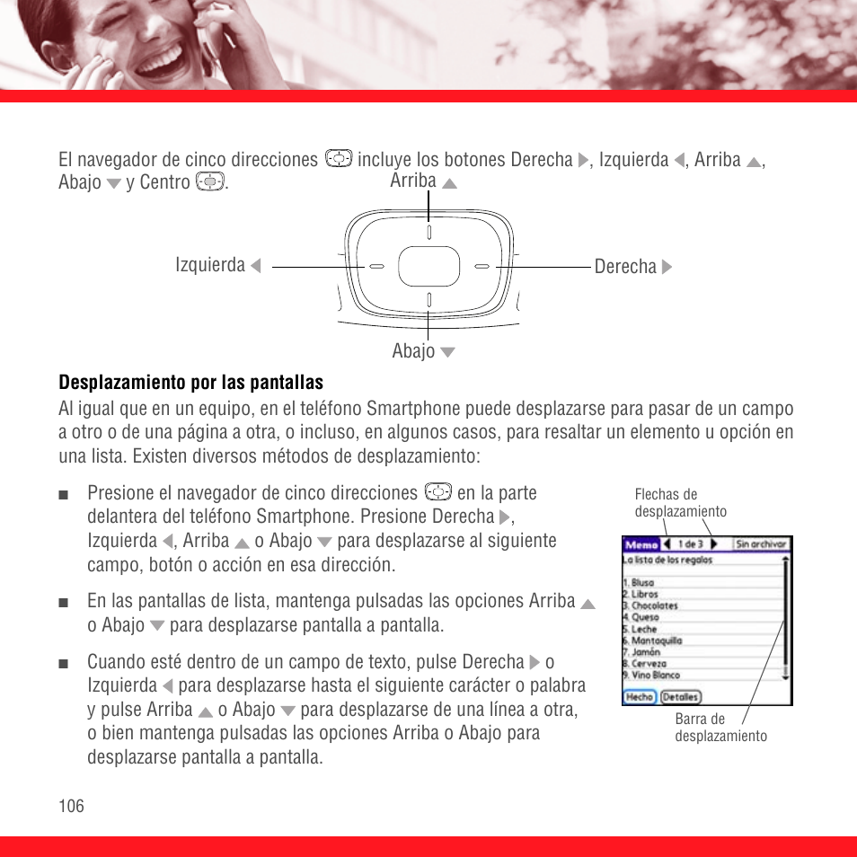 Desplazamiento por las pantallas | Palm Treo 700P User Manual | Page 110 / 212