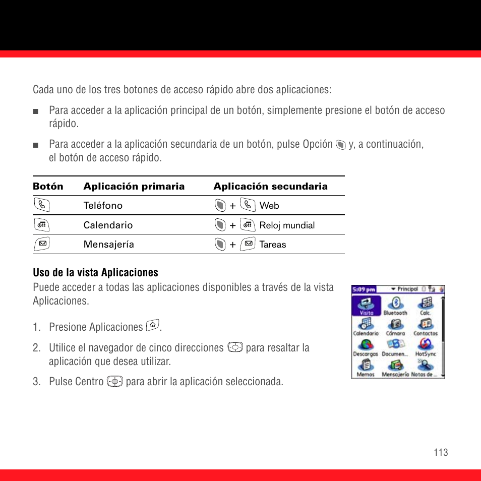 Uso de la vista aplicaciones | Palm Treo 700P User Manual | Page 117 / 212