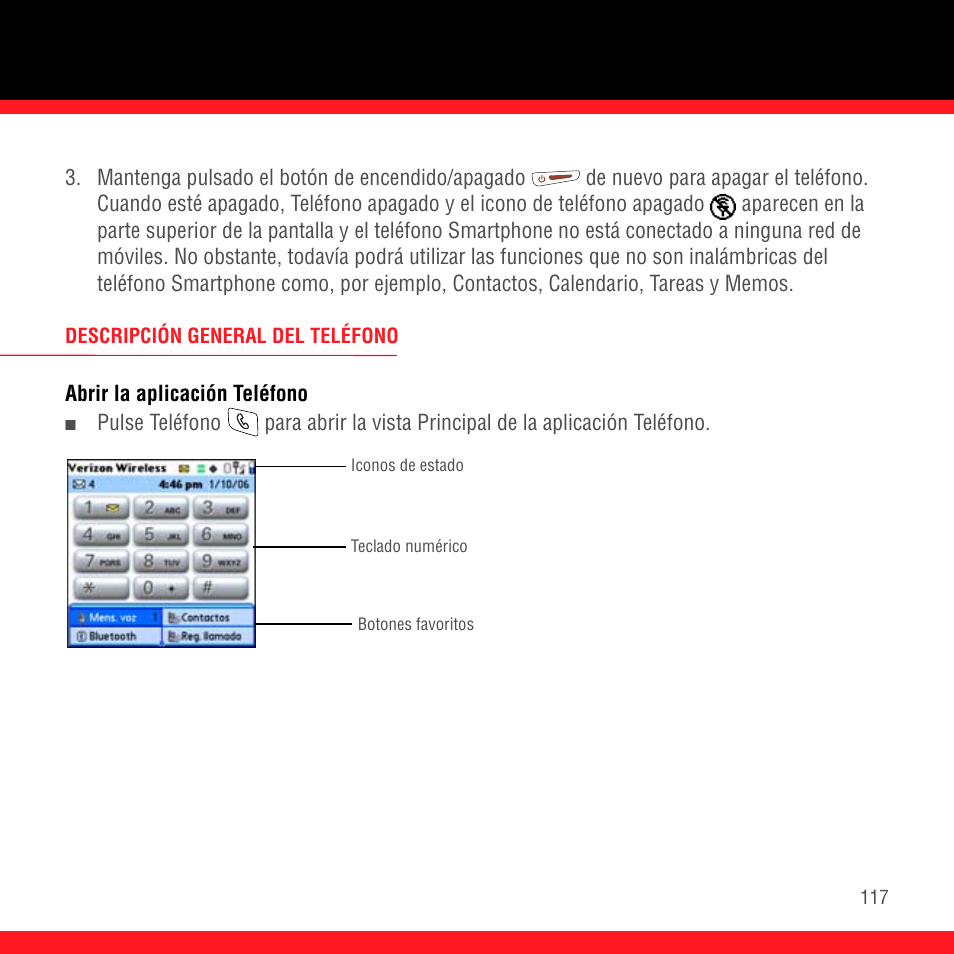 Descripción general del teléfono, Abrir la aplicación teléfono | Palm Treo 700P User Manual | Page 121 / 212