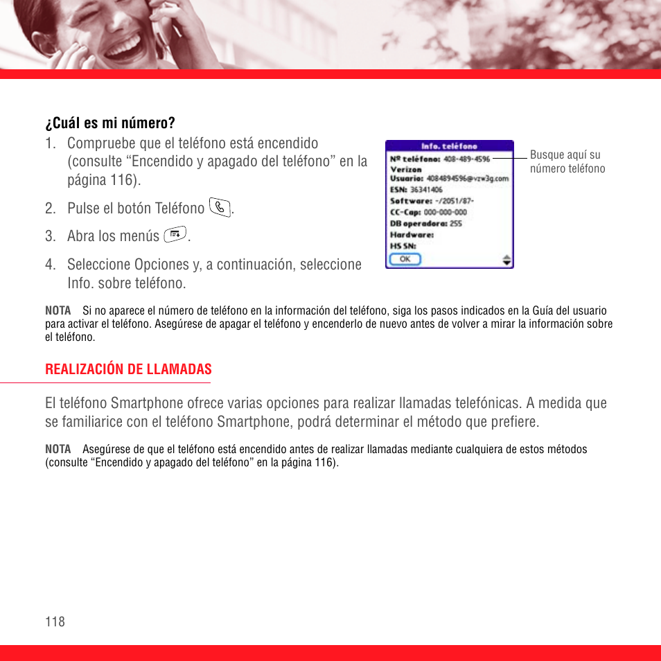 Cuál es mi número, Realización de llamadas | Palm Treo 700P User Manual | Page 122 / 212