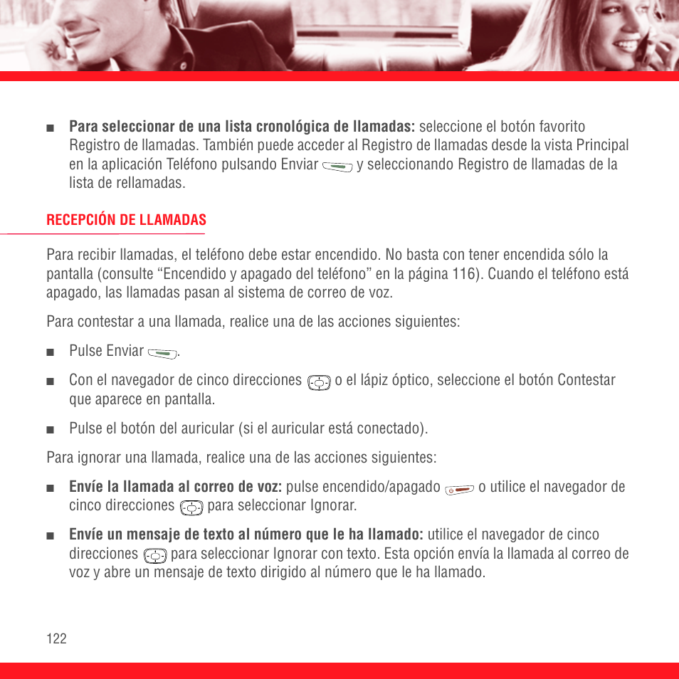 Recepción de llamadas | Palm Treo 700P User Manual | Page 126 / 212