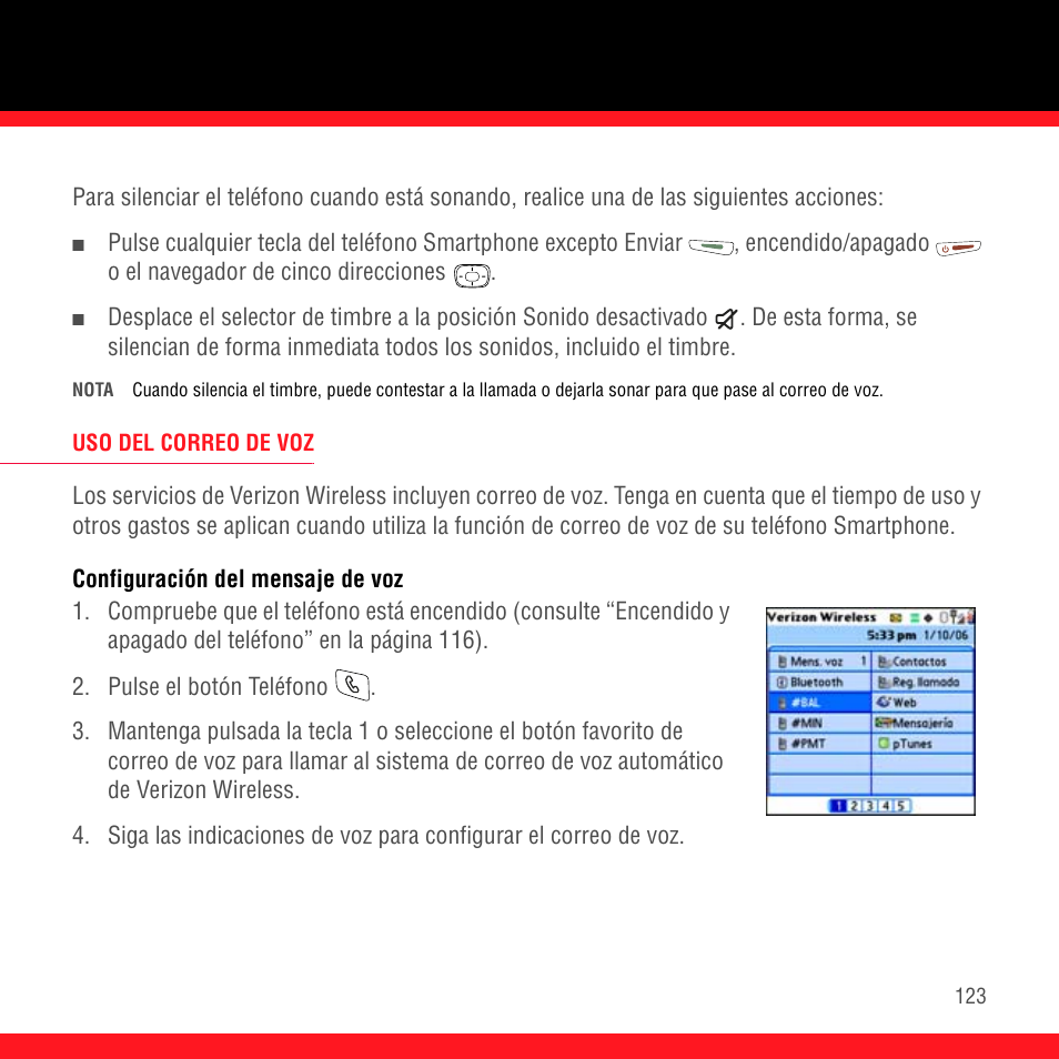 Uso del correo de voz, Configuración del mensaje de voz | Palm Treo 700P User Manual | Page 127 / 212