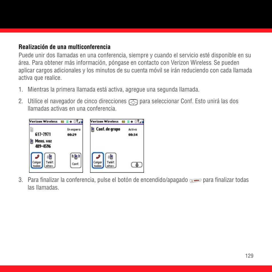 Realización de una multiconferencia | Palm Treo 700P User Manual | Page 133 / 212