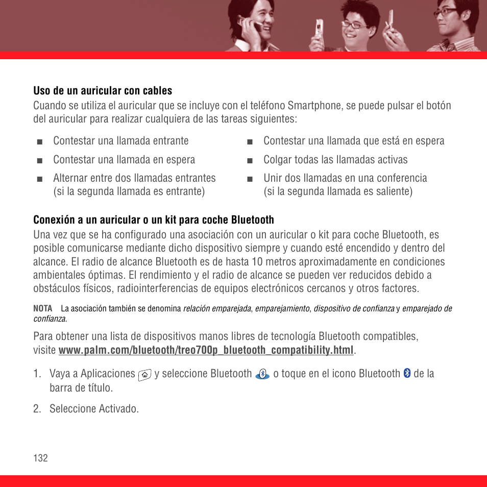 Uso de un auricular con cables | Palm Treo 700P User Manual | Page 136 / 212