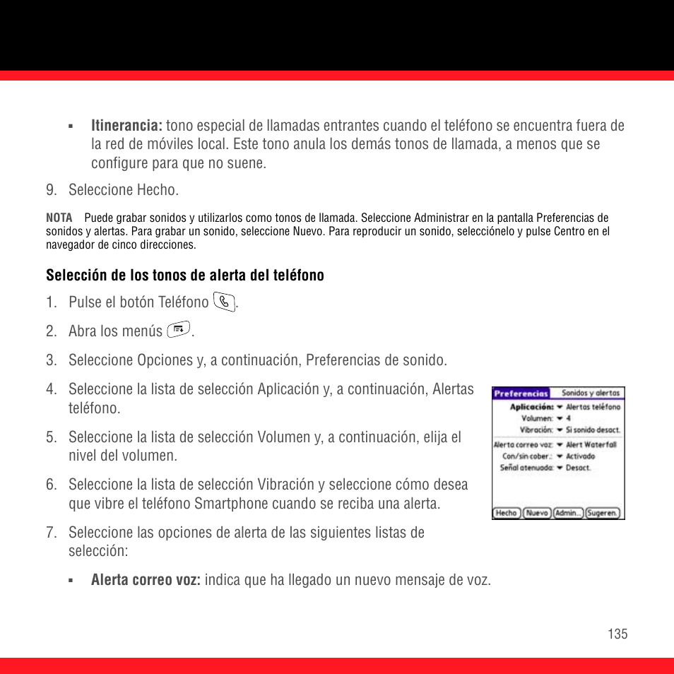 Selección de los tonos de alerta del teléfono | Palm Treo 700P User Manual | Page 139 / 212
