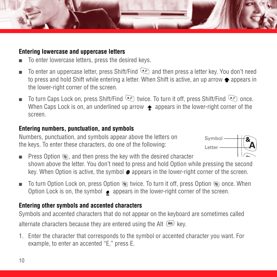 Entering lowercase and uppercase letters, Entering numbers, punctuation, and symbols, Entering other symbols and accented characters | Palm Treo 700P User Manual | Page 14 / 212