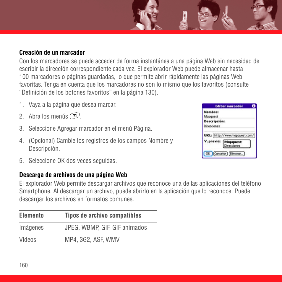 Creación de un marcador | Palm Treo 700P User Manual | Page 164 / 212