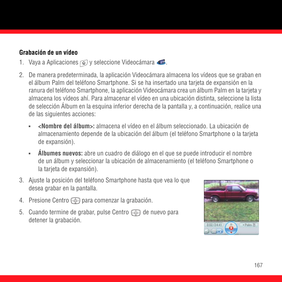 Grabación de un vídeo | Palm Treo 700P User Manual | Page 171 / 212