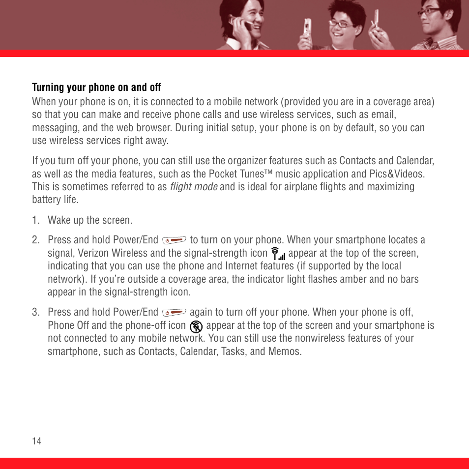 Turning your phone on and off | Palm Treo 700P User Manual | Page 18 / 212