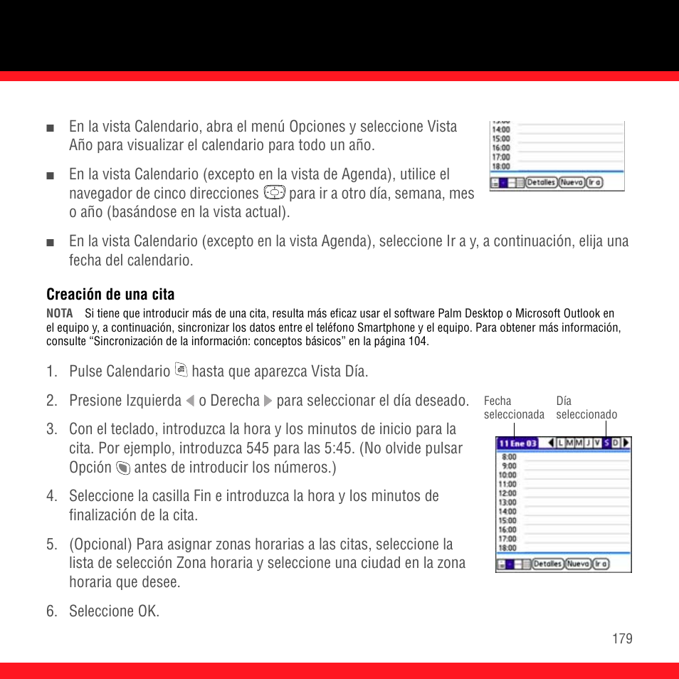 Creación de una cita | Palm Treo 700P User Manual | Page 183 / 212