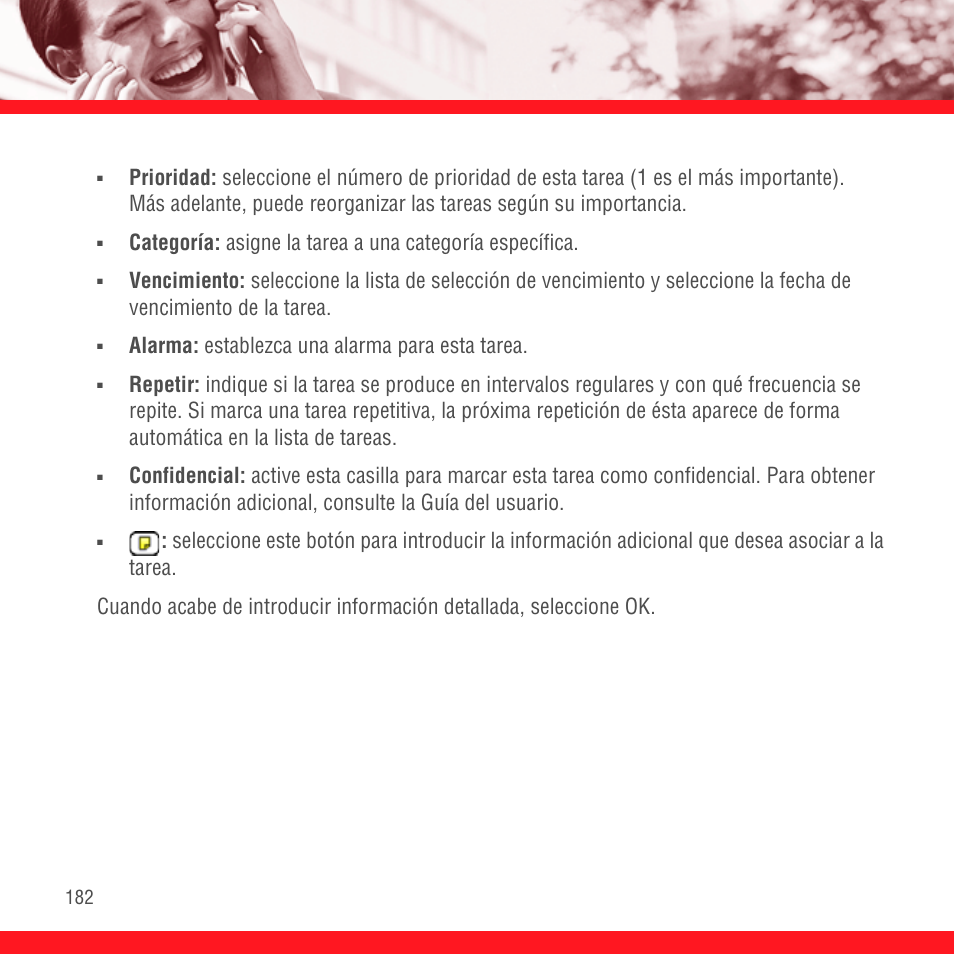 Alarma: establezca una alarma para esta tarea | Palm Treo 700P User Manual | Page 186 / 212