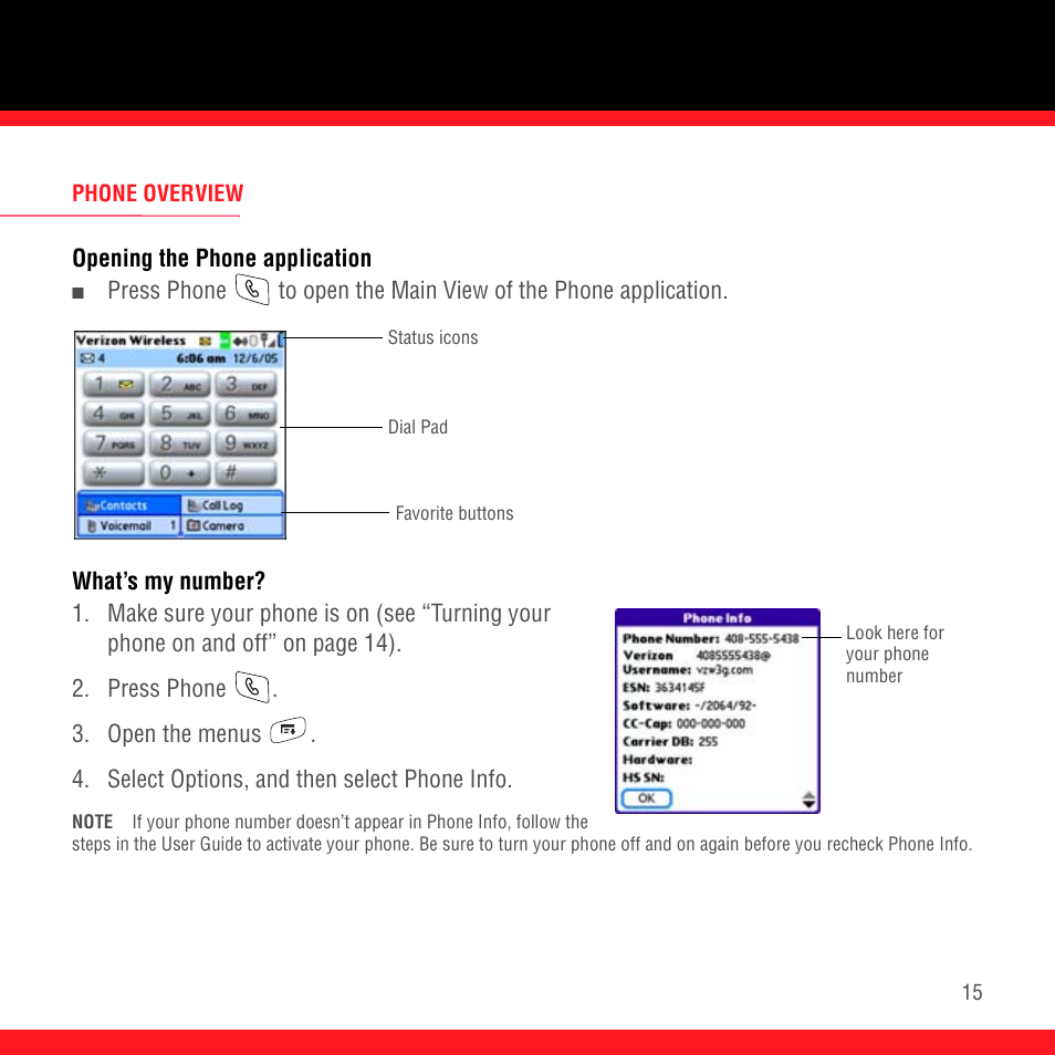 Phone overview, Opening the phone application, What’s my number | Palm Treo 700P User Manual | Page 19 / 212