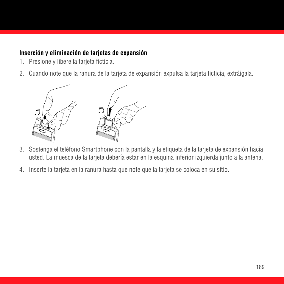 Inserción y eliminación de tarjetas de expansión | Palm Treo 700P User Manual | Page 193 / 212