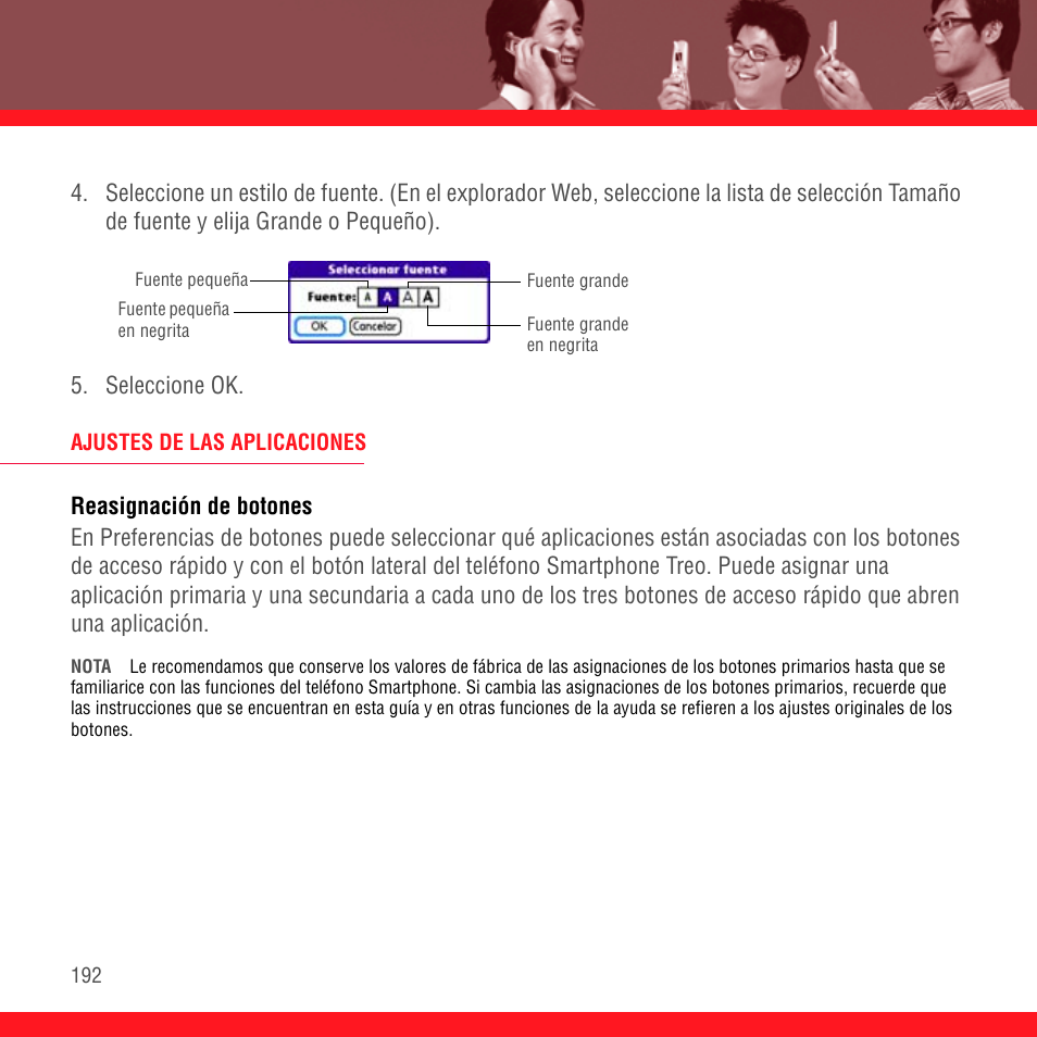 Ajustes de las aplicaciones, Reasignación de botones | Palm Treo 700P User Manual | Page 196 / 212