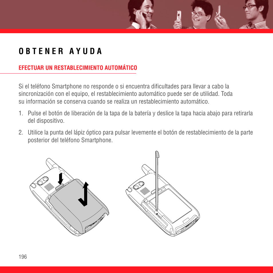 Obtener ayuda, Efectuar un restablecimiento automático | Palm Treo 700P User Manual | Page 200 / 212