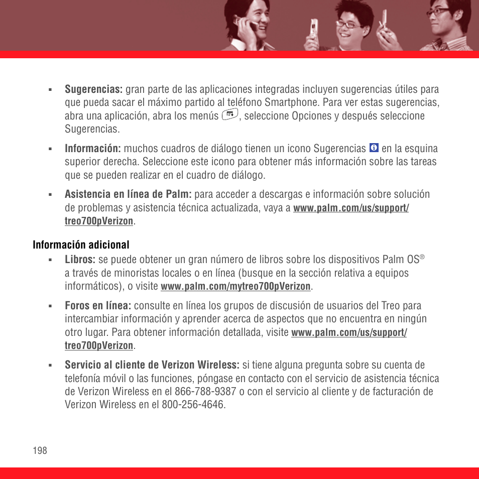 Información adicional | Palm Treo 700P User Manual | Page 202 / 212