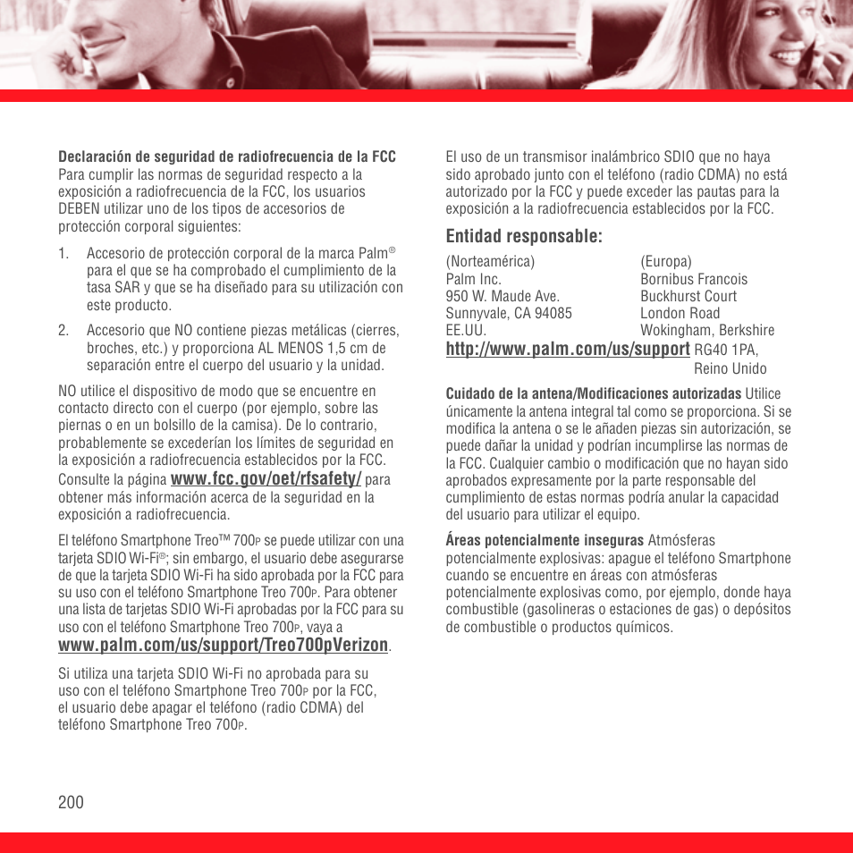 Entidad responsable | Palm Treo 700P User Manual | Page 204 / 212