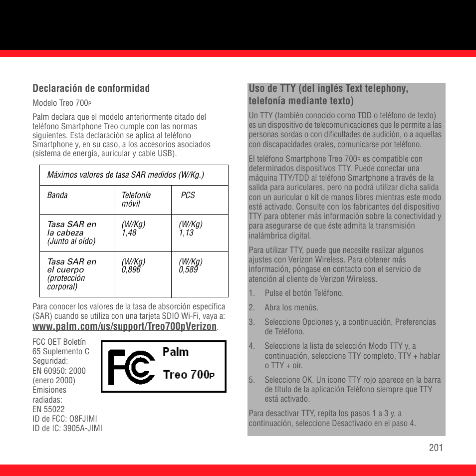 Declaración de conformidad | Palm Treo 700P User Manual | Page 205 / 212