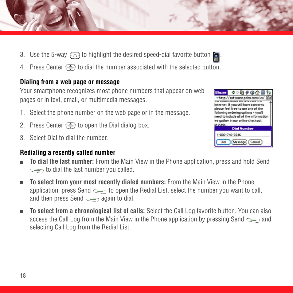 Redialing a recently called number | Palm Treo 700P User Manual | Page 22 / 212