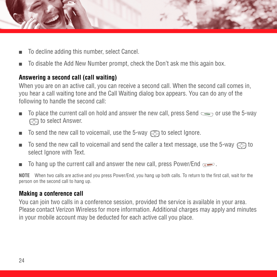 Answering a second call (call waiting), Making a conference call | Palm Treo 700P User Manual | Page 28 / 212