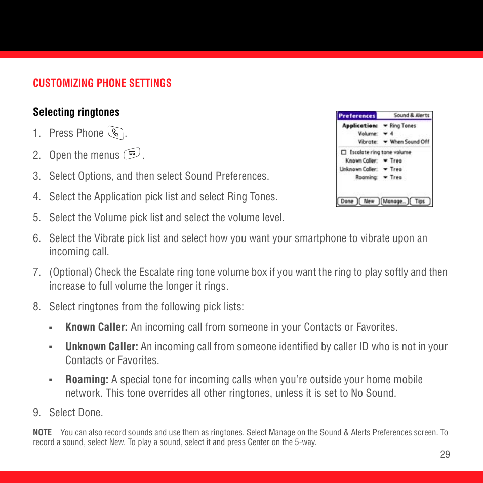 Customizing phone settings, Selecting ringtones | Palm Treo 700P User Manual | Page 33 / 212