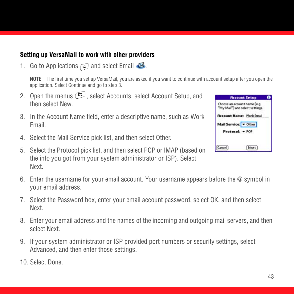 Setting up versamail to work with other providers | Palm Treo 700P User Manual | Page 47 / 212