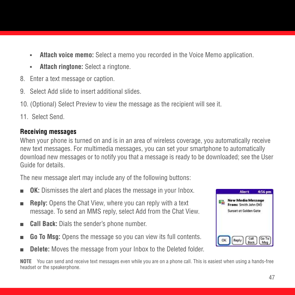 Receiving messages | Palm Treo 700P User Manual | Page 51 / 212