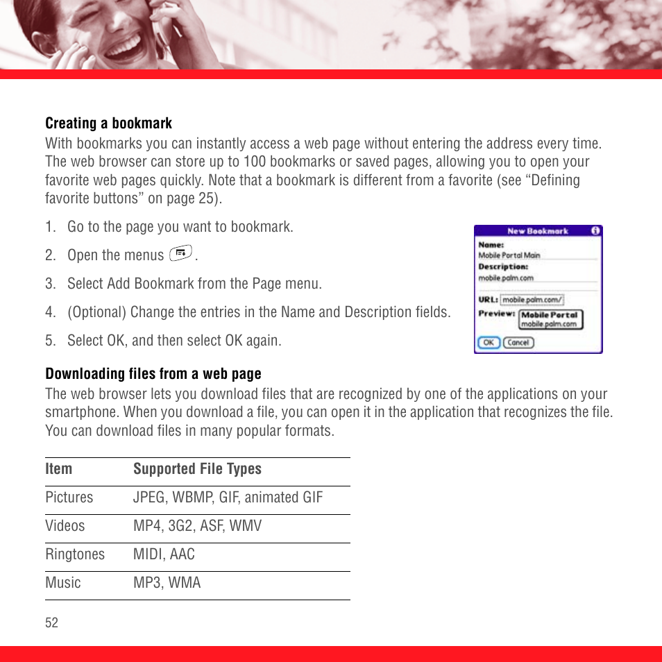 Creating a bookmark | Palm Treo 700P User Manual | Page 56 / 212