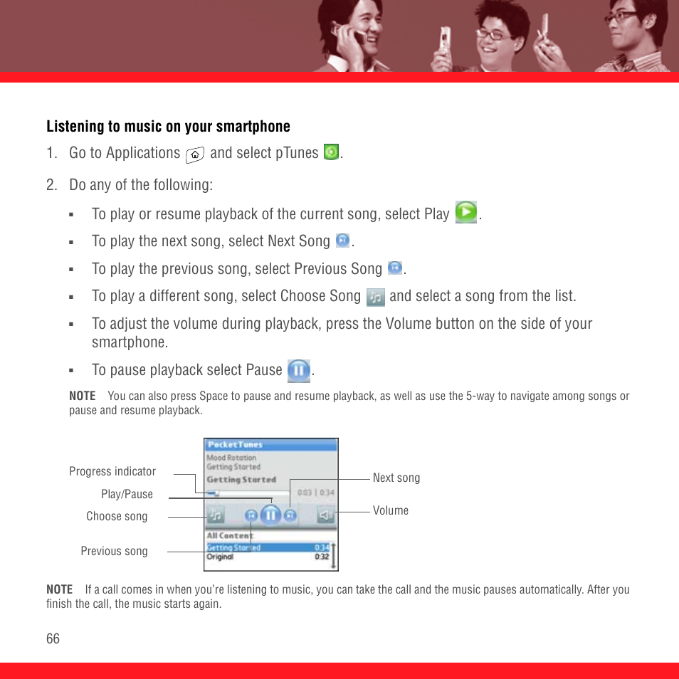 Listening to music on your smartphone | Palm Treo 700P User Manual | Page 70 / 212