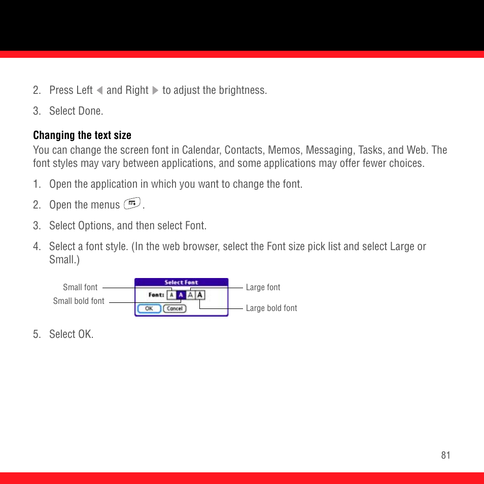 Changing the text size | Palm Treo 700P User Manual | Page 85 / 212