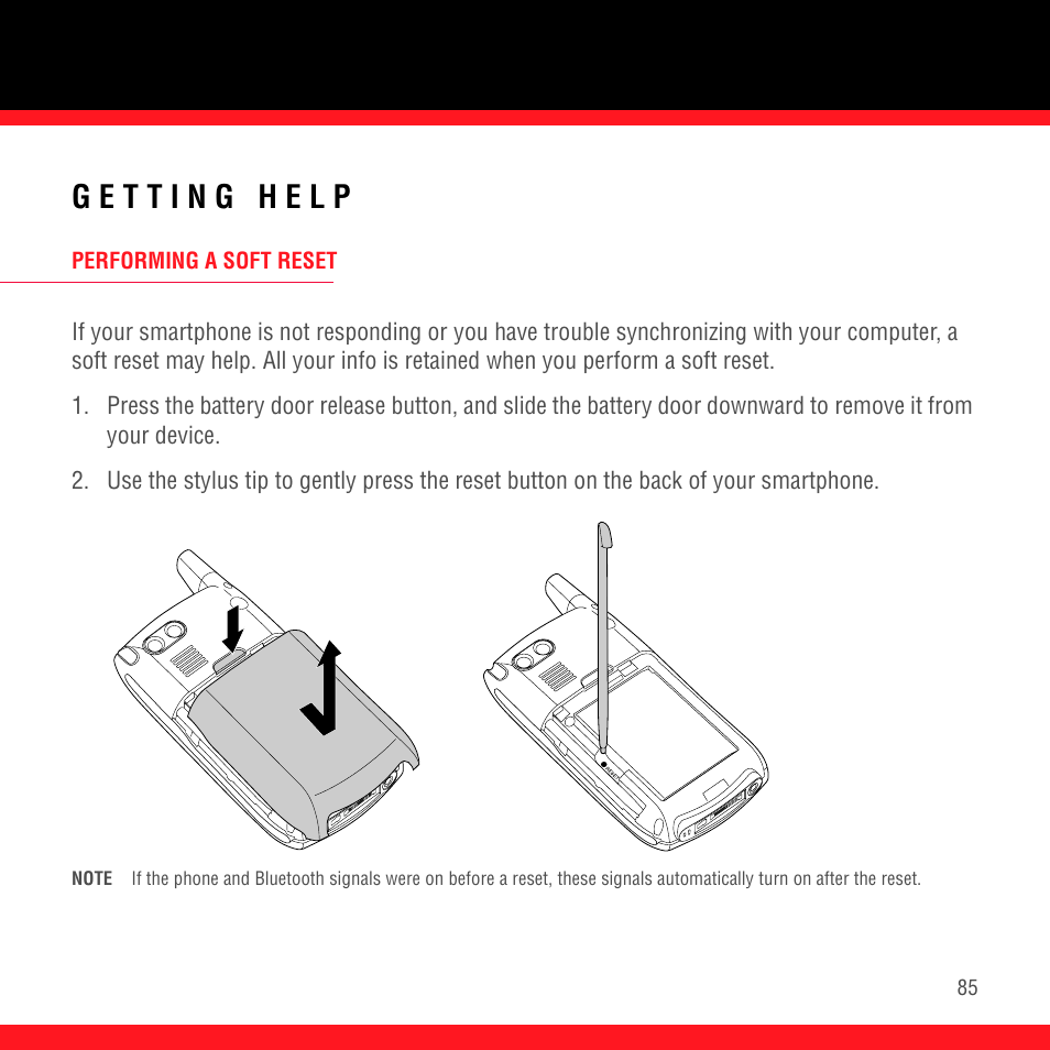 Getting help, Performing a soft reset | Palm Treo 700P User Manual | Page 89 / 212