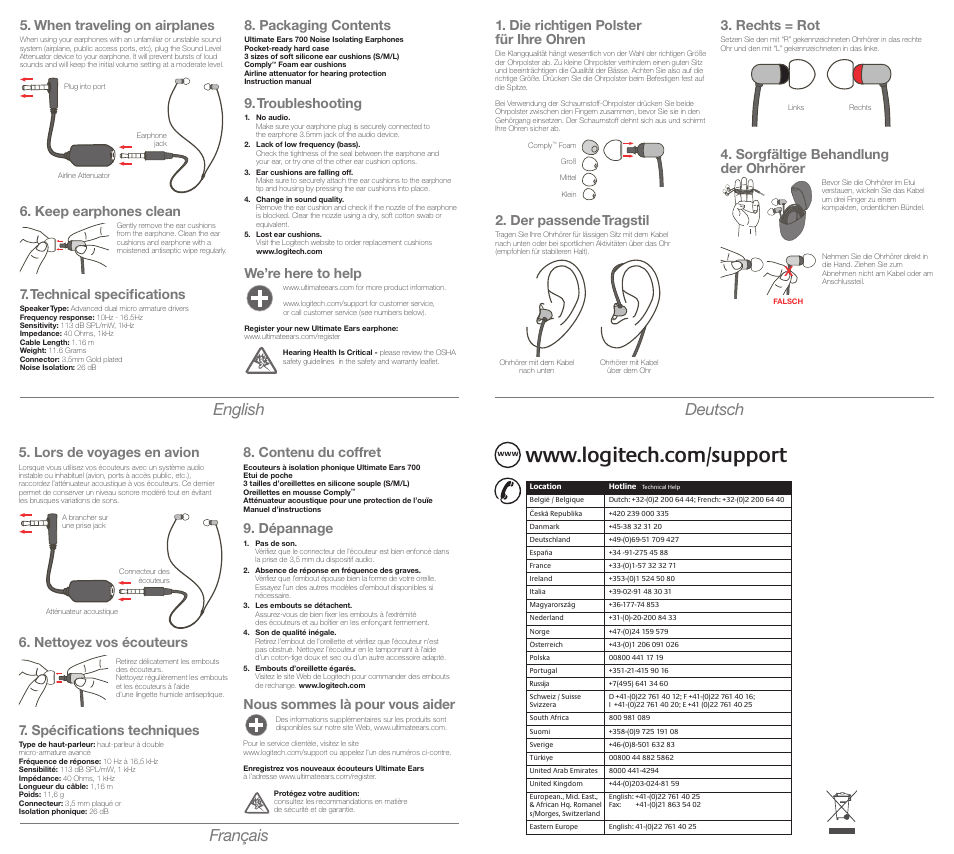 Logitech UE700 User Manual | 4 pages