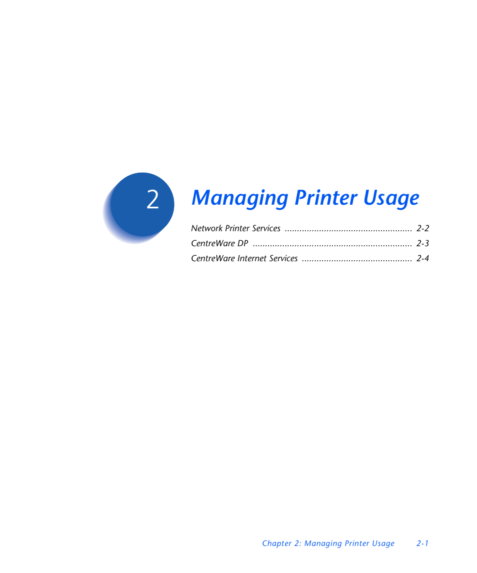 Managing printer usage, Chapter 2, Managing printer usage -1 | Xerox DocuPrint NC60 User Manual | Page 119 / 186