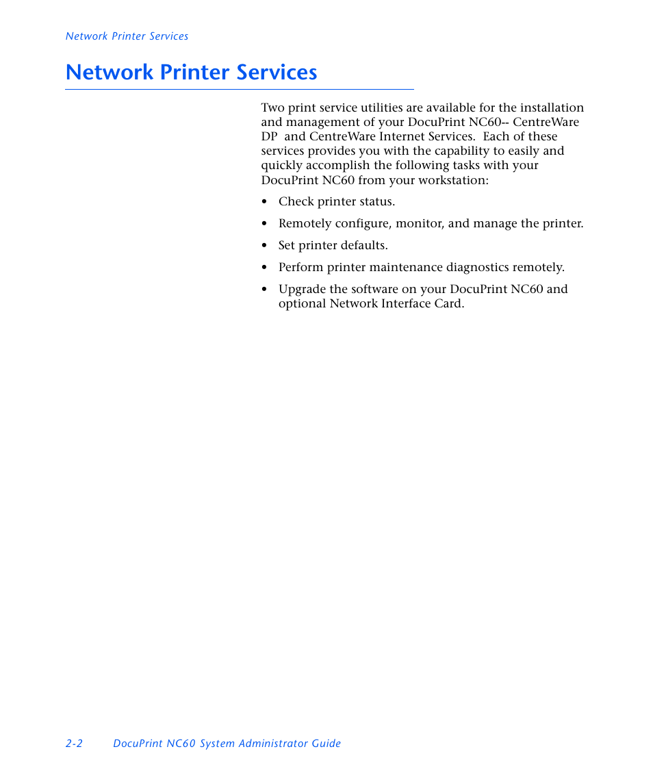 Network printer services, Network printer services -2 | Xerox DocuPrint NC60 User Manual | Page 120 / 186