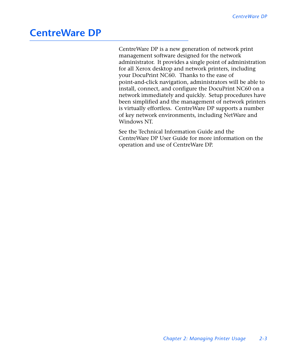 Centreware dp, Centreware dp -3 | Xerox DocuPrint NC60 User Manual | Page 121 / 186