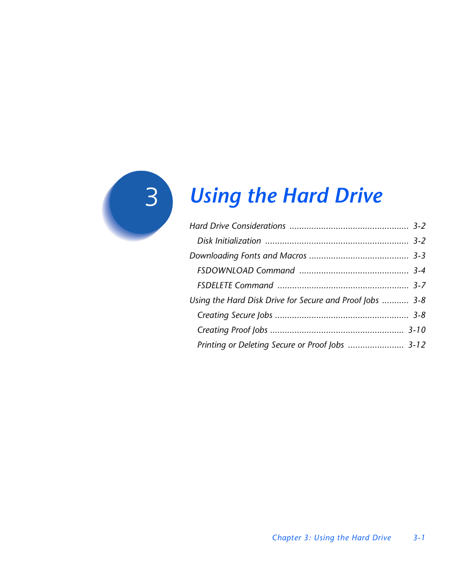 Using the hard drive, Chapter 3, Using the hard drive -1 | Xerox DocuPrint NC60 User Manual | Page 123 / 186