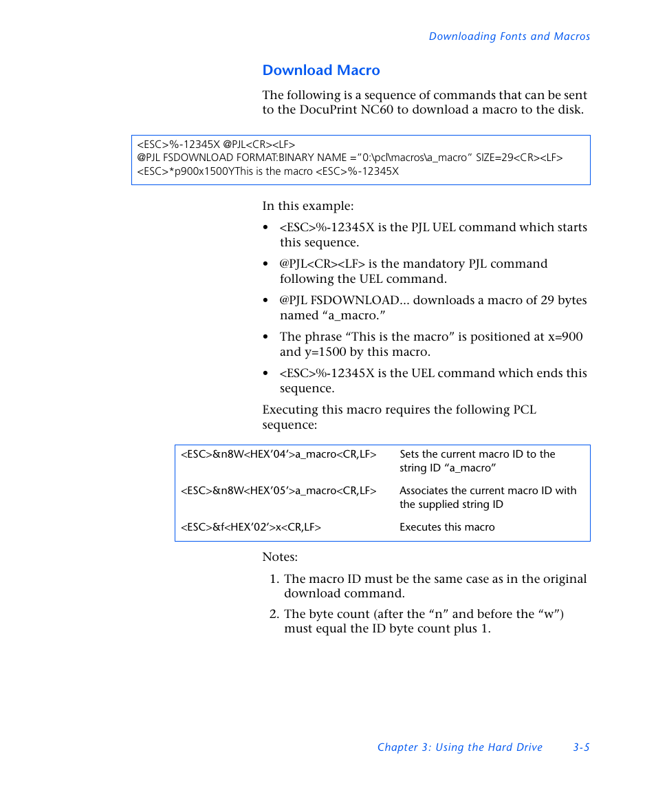 Download macro | Xerox DocuPrint NC60 User Manual | Page 127 / 186