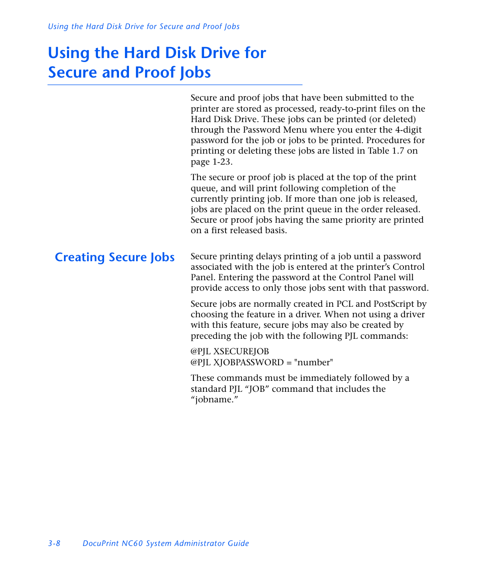 Creating secure jobs, Creating secure jobs -8 | Xerox DocuPrint NC60 User Manual | Page 130 / 186