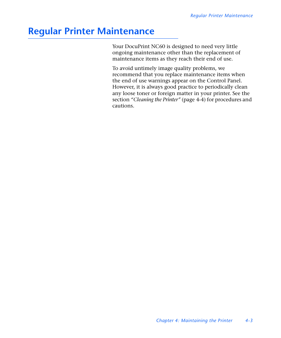 Regular printer maintenance, Regular printer maintenance -3 | Xerox DocuPrint NC60 User Manual | Page 137 / 186