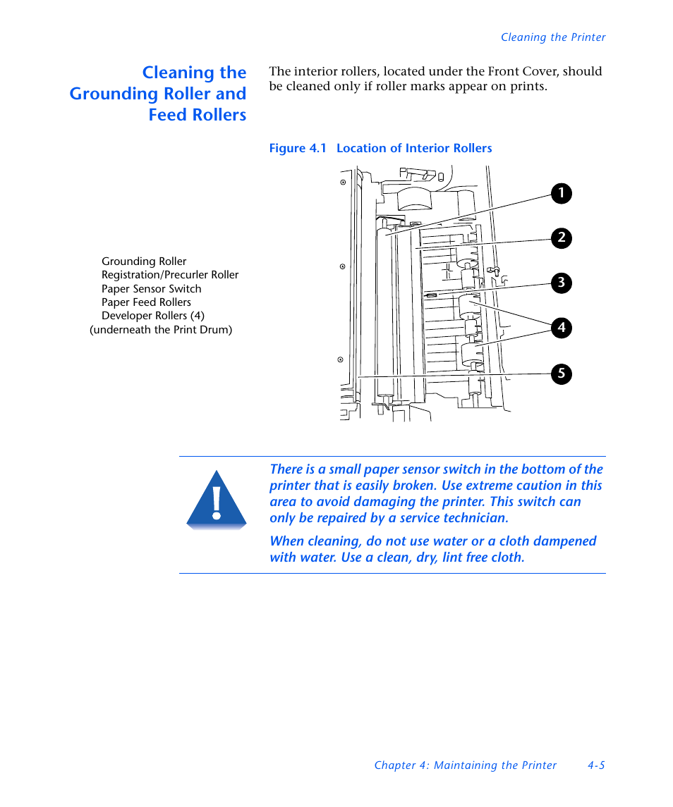 Cleaning the grounding roller and feed rollers, Cleaning the grounding roller and feed rollers -5 | Xerox DocuPrint NC60 User Manual | Page 139 / 186