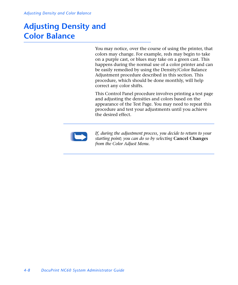 Adjusting density and colorbalance, Adjusting density and color balance -8, Adjusting density and color balance | Xerox DocuPrint NC60 User Manual | Page 142 / 186